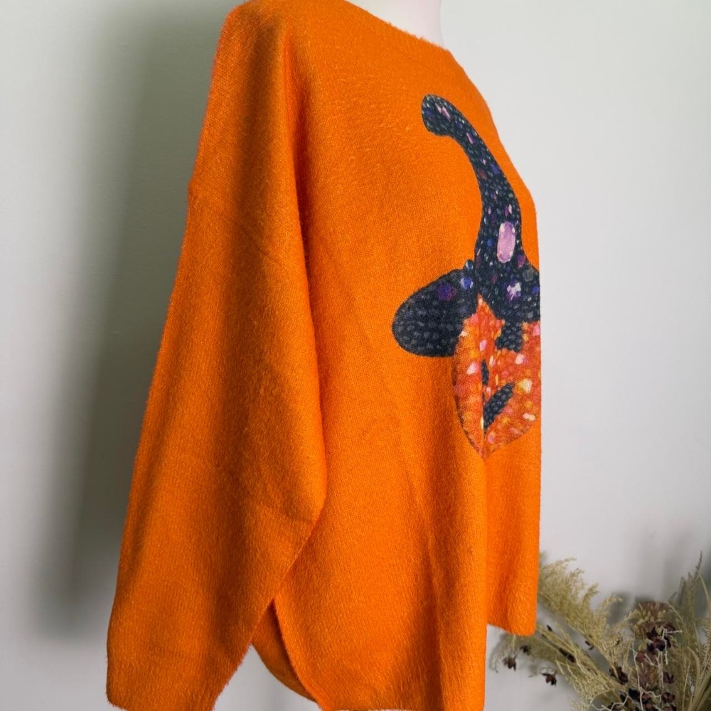 Halloween Witch Hat Pumpkin Knit Oversized Sweater Size L - Picture 3 of 6